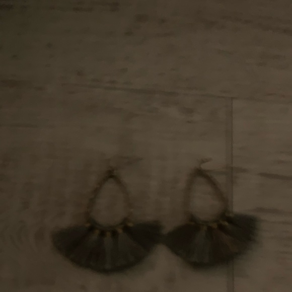 Grey tassel hoop earrings drop gold boho trendy - Picture 2 of 4